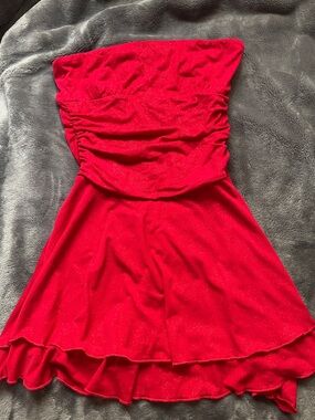 Lucy in the Sky Strapless Red Ruched Skater Dress